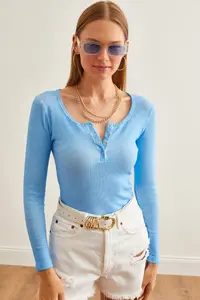 Olalook Women's Washed Baby Blue Plaid Camisole Blouse - Image 4