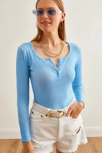 Olalook Women's Washed Baby Blue Plaid Camisole Blouse - Image 6
