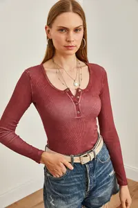 Olalook Women's Washed Claret Red Plaid Camisole Blouse - Image 2