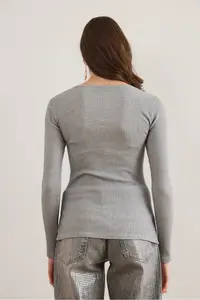 Olalook Women's Washed Gray Placket Camisole Blouse - Image 2