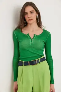 Olalook Women's Washed Green Placket Camisole Blouse - Image 3