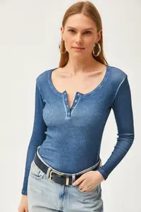Olalook Women's Washed Indigo Patchwork Camisole Blouse - Image 4