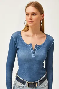 Olalook Women's Washed Indigo Patchwork Camisole Blouse - Image 5