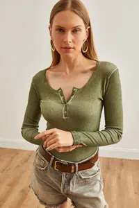 Olalook Women's Washed Khaki Patchwork Camisole Blouse - Image 2