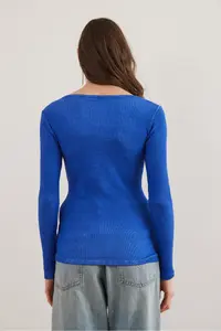 Olalook Women's Washed Saks Blue Plaid Camisole Blouse - Image 2