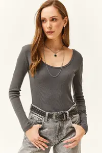 Olalook Women Anthracite Wide Collar Camisole Blouse - Image 2