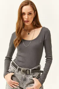 Olalook Women Anthracite Wide Collar Camisole Blouse - Image 3