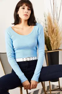 Olalook Women's Baby Blue Wide Collar Camisole Blouse - Image 3