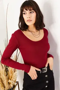 Olalook Women's Burgundy Wide Collar Camisole Blouse