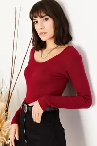 Olalook Women's Burgundy Wide Collar Camisole Blouse - Image 2
