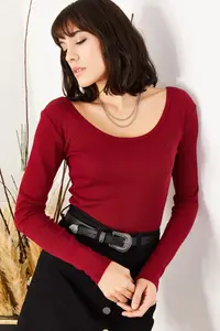 Olalook Women's Burgundy Wide Collar Camisole Blouse - Image 3