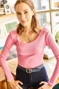 Olalook Women's Candy Pink Wide Collar Camisole Blouse - Image 3