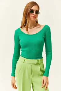 Olalook Women's Grass Green Wide Collar Camisole Blouse - Image 3