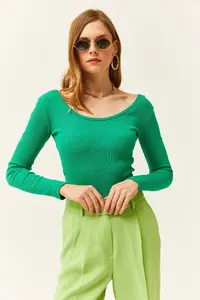 Olalook Women's Grass Green Wide Collar Camisole Blouse - Image 5