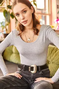 Olalook Women Gray Wide Collar Camisole Blouse - Image 2