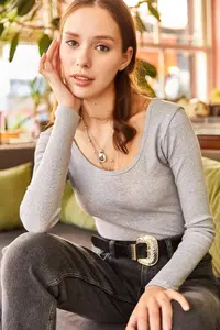 Olalook Women Gray Wide Collar Camisole Blouse - Image 3