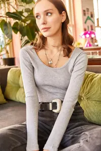 Olalook Women Gray Wide Collar Camisole Blouse - Image 4