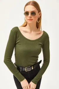 Olalook Women Khaki Wide Collar Camisole Blouse