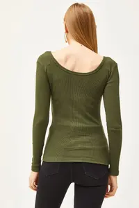 Olalook Women Khaki Wide Collar Camisole Blouse - Image 2