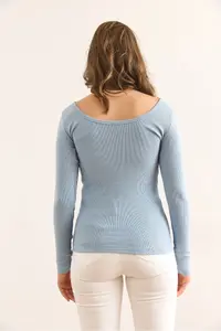 Olalook Women's Light Blue Wide Collar Camisole Blouse - Image 2