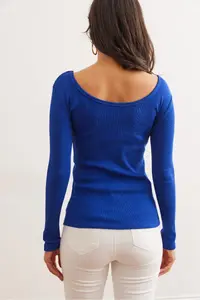 Olalook Women's Saks Blue Wide Collar Camisole Blouse - Image 2