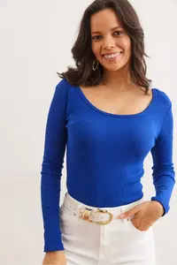 Olalook Women's Saks Blue Wide Collar Camisole Blouse - Image 3