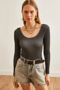 Olalook Women's Washed Anthracite Wide Collar Camisole Blouse