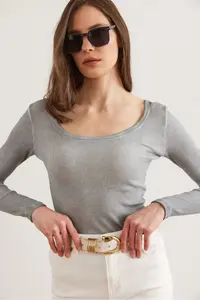 Olalook Women's Washed Gray Wide Collar Camisole Blouse - Image 6