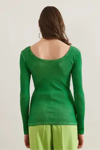 Olalook Women's Washed Green Wide Collar Camisole Blouse - Image 2