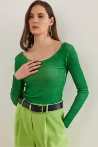 Olalook Women's Washed Green Wide Collar Camisole Blouse - Image 3