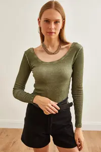 Olalook Women's Washed Khaki Wide Collar Camisole Blouse - Image 2