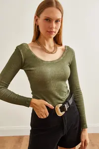 Olalook Women's Washed Khaki Wide Collar Camisole Blouse - Image 5