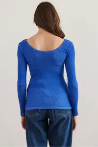 Olalook Women's Washed Saks Blue Wide Collar Camisole Blouse - Image 2