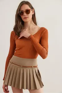 Olalook Women's Washed Tan Wide Collar Camisole Blouse