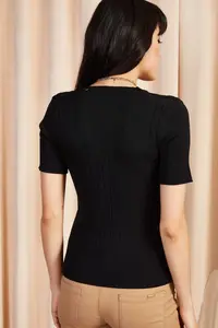Olalook Women's Black V-Neck Summer Knitwear T-Shirt - Image 5