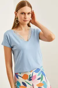 Olalook Women's Baby Blue Collar Lace Loose Viscose Blouse - Image 6