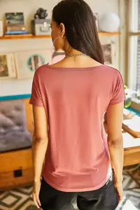 Olalook Women's Dusty Rose Collar Lace Loose Viscose Blouse Blouse - Image 5