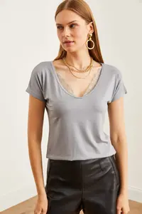 Olalook Women's Gray Collar Lace Casual Viscose Blouse - Image 4
