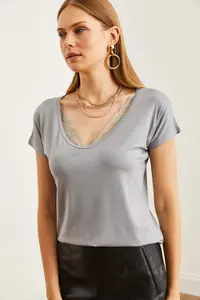 Olalook Women's Gray Collar Lace Casual Viscose Blouse - Image 6