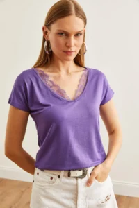 Olalook Women's Plum Collar Lace Casual Viscose Blouse - Image 4