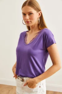 Olalook Women's Plum Collar Lace Casual Viscose Blouse - Image 6