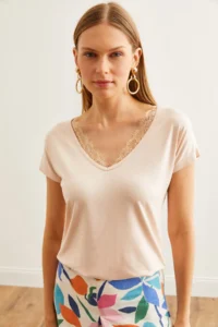Olalook Women's Stone Collar Lace Casual Viscose Blouse - Image 3