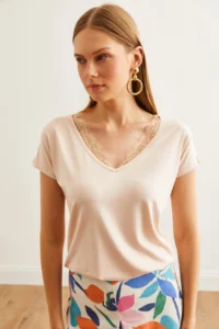 Olalook Women's Stone Collar Lace Casual Viscose Blouse - Image 4