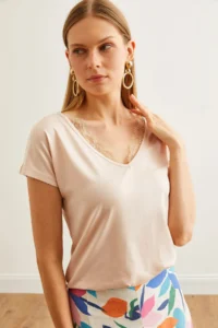Olalook Women's Stone Collar Lace Casual Viscose Blouse - Image 6