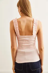 Olalook Women's Powder Strap Frilly Lycra Camisole Blouse - Image 2