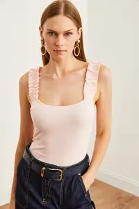 Olalook Women's Powder Strap Frilly Lycra Camisole Blouse - Image 3