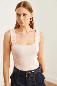 Olalook Women's Powder Strap Frilly Lycra Camisole Blouse - Image 4