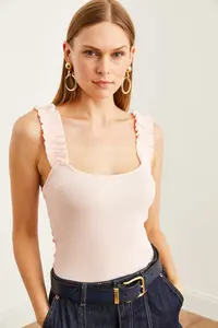 Olalook Women's Powder Strap Frilly Lycra Camisole Blouse - Image 5