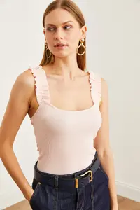 Olalook Women's Powder Strap Frilly Lycra Camisole Blouse - Image 6