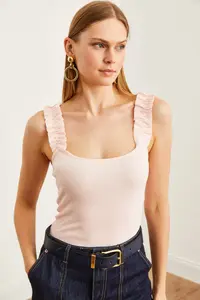 Olalook Women's Powder Strap Frilly Lycra Camisole Blouse - Image 7